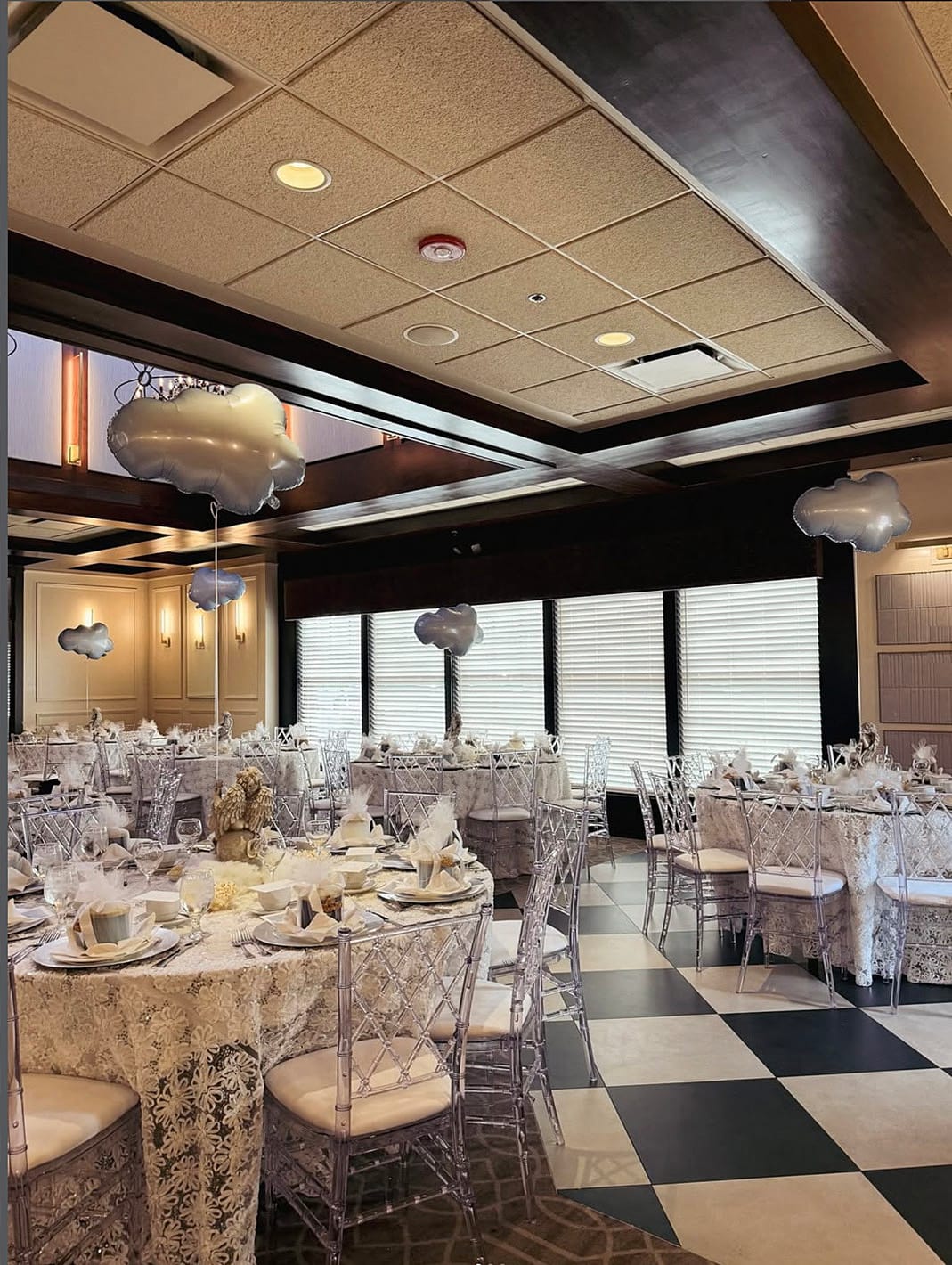 The elegant dining room at Da Francesco's, set for service