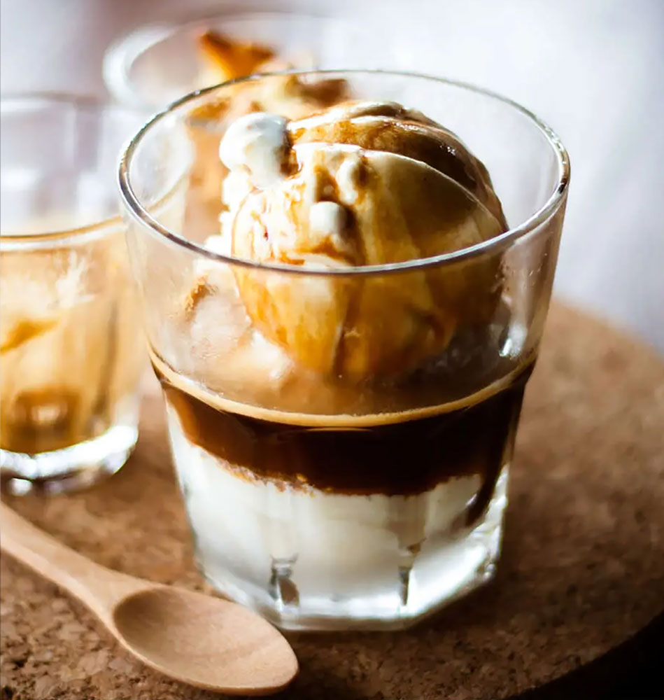 House-made affogato — espresso poured over vanilla gelato