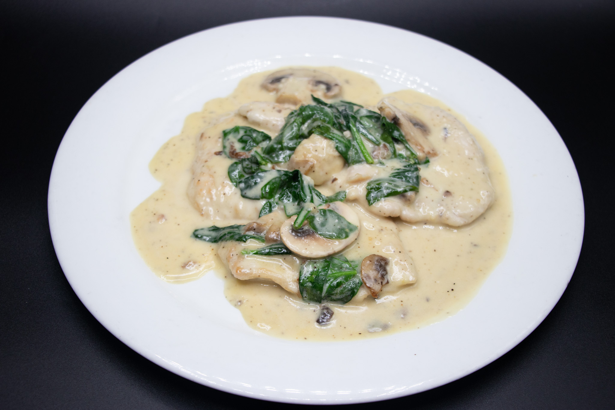 Chicken Florentine — cream sauce, mushrooms, spinach