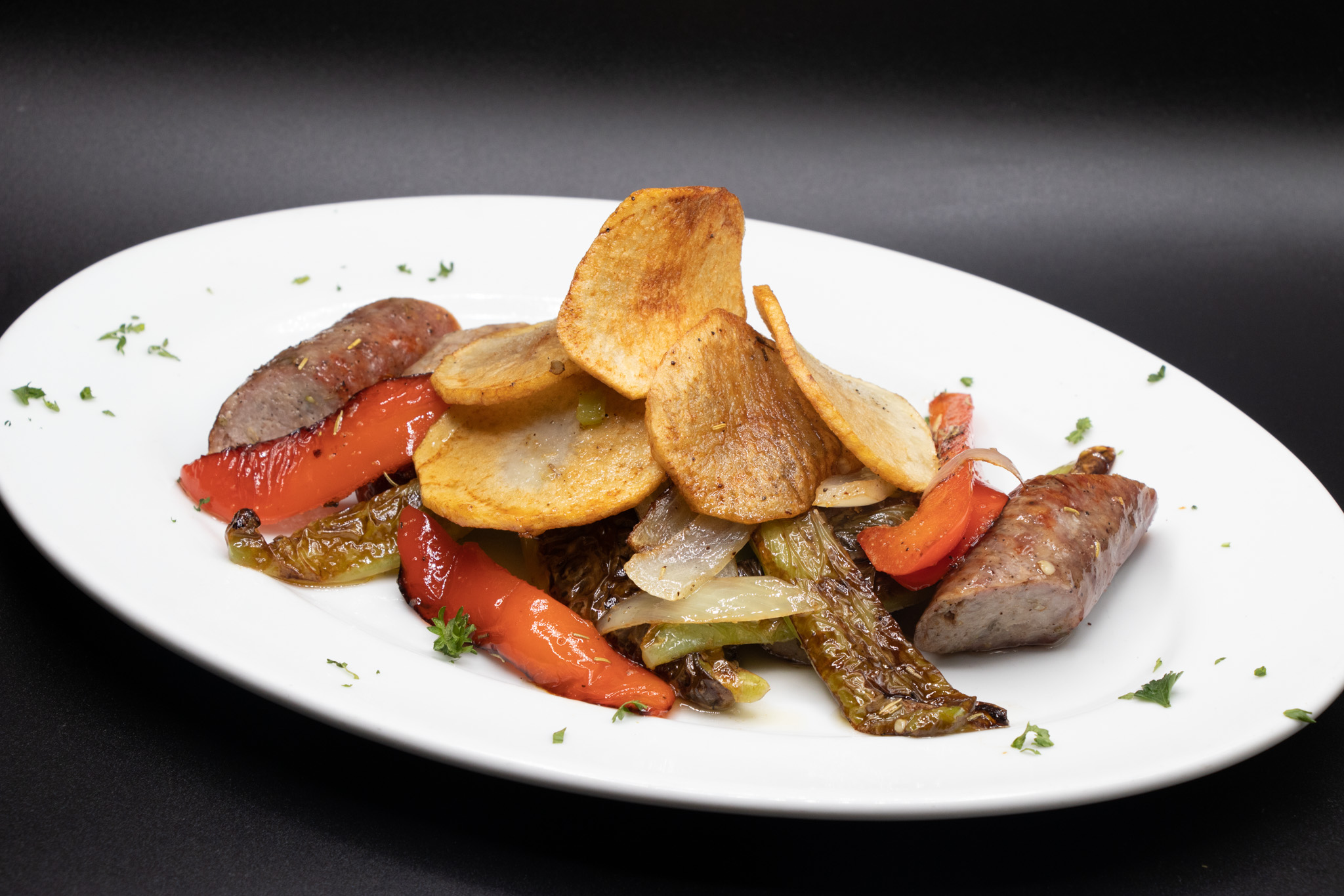 Sausage and peppers with crispy potatoes