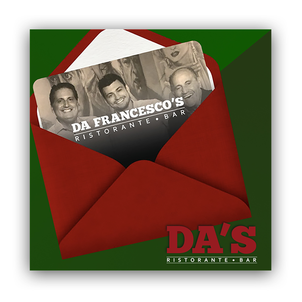 Da Francesco's gift card tucked into a red envelope